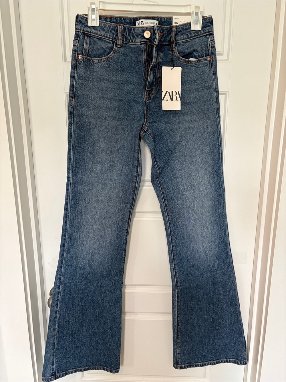 ZARA Dark Blue Flare Jeans - Women's Wide Leg